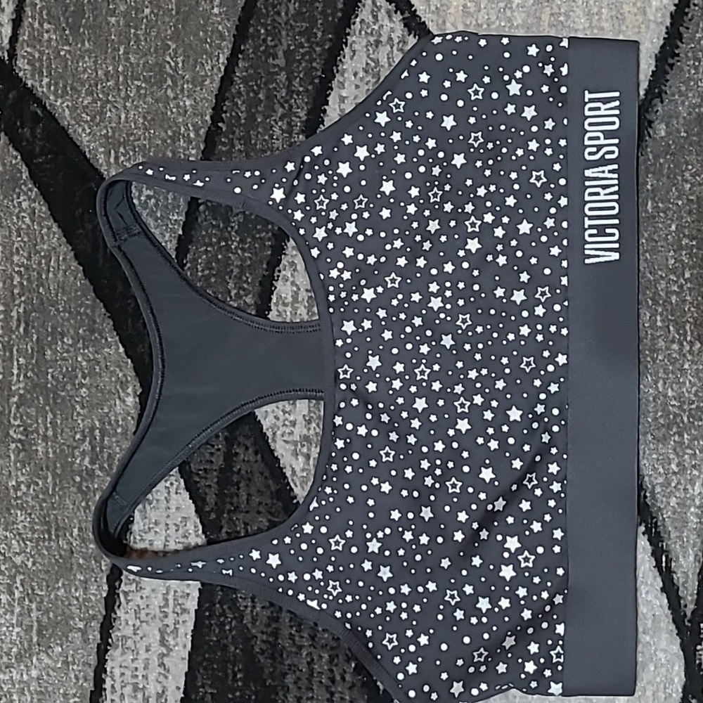VS VICTORIA SPORT 2017 RACERBACK SILVER SHINE STARS UNLINED SPORTS BRA